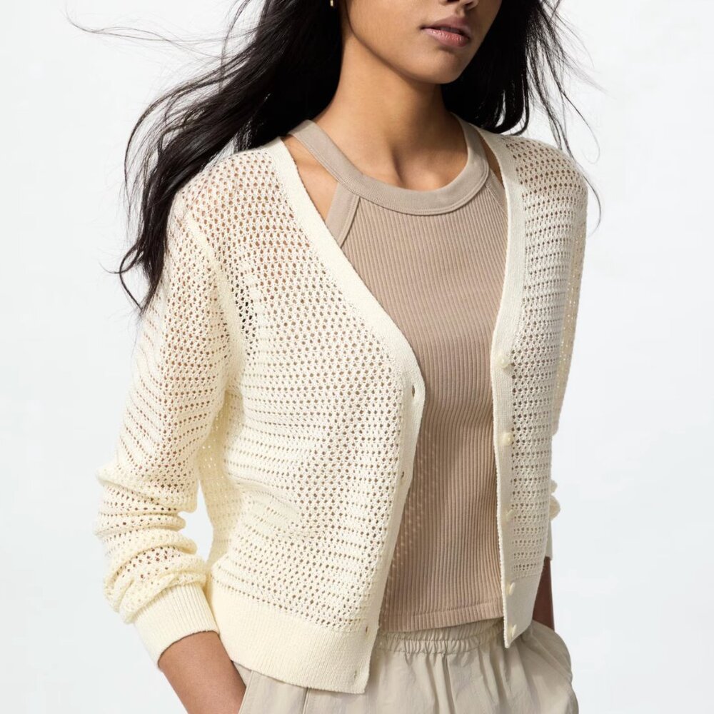 Uniqlo Linen-Blend Cardigan in Cream, XS-S Fit, EUC